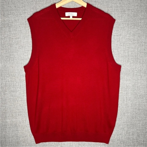 Turnbury 100% Extra Fine Merino Wool Sweater Vest Sz XL V Neck Red - Picture 1 of 6